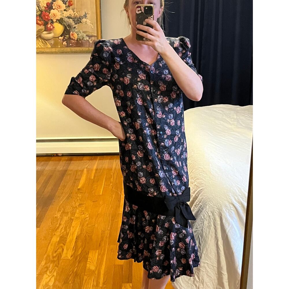 Vintage 80's Marsha C. Drop Waist Floral Dressā 6